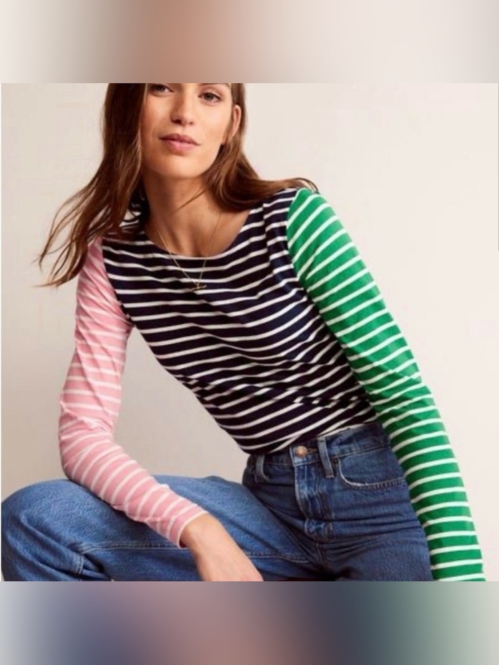 Boden Ella Cotton Long Sleeve Breton Tee Size 8
